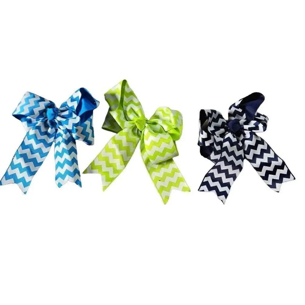 3 chevron bows, 5x5". Navy, light blue and green